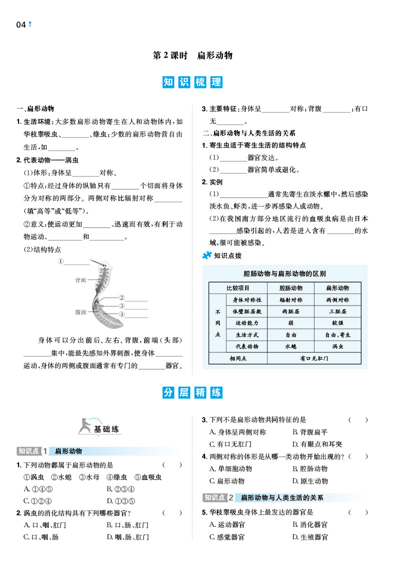 一本初中生物八年级同步训练上册 RJ人教版