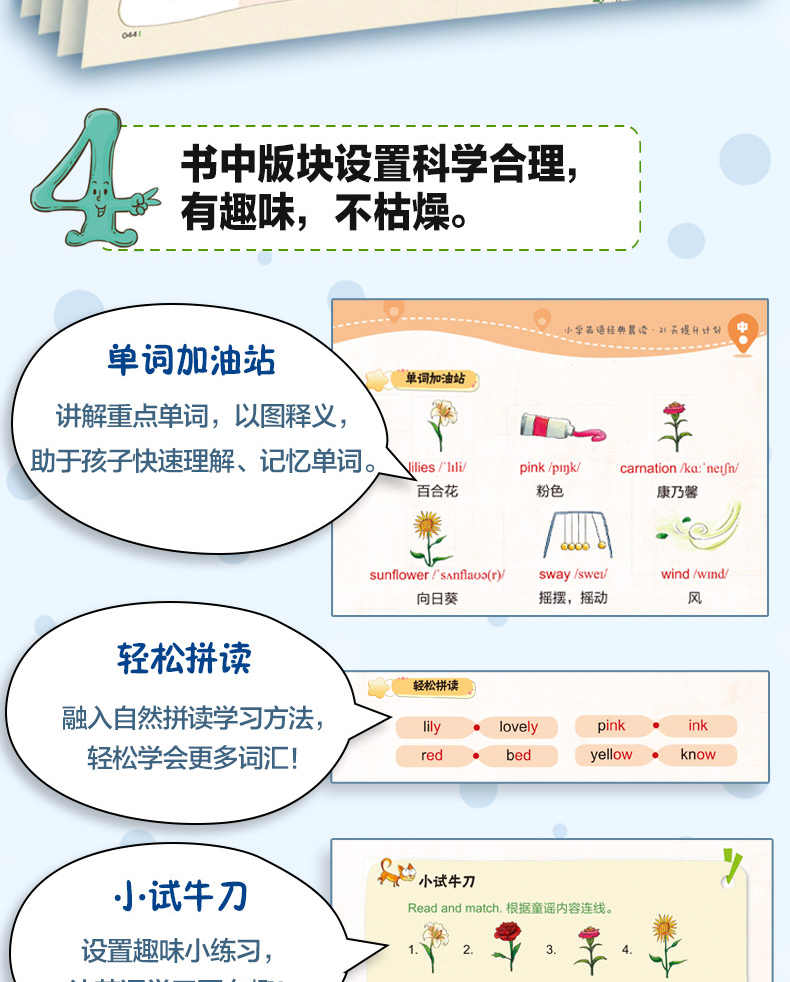 全3册 小学英语经典晨读 21天提升计划上中下册 扫码音频小学英语阅读中英文双语阅读阶梯训练1-6年级背诵理解课外读物英语作文书