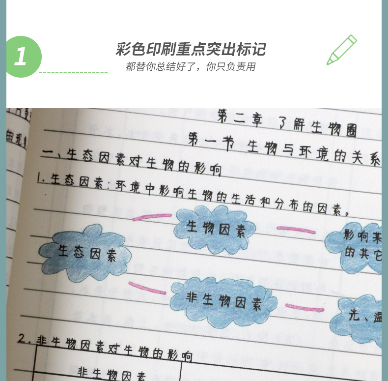 王一川 2019版初中学霸笔记 初中生物学初一初二初三 七八九年级辅导书中学提分笔记 中考复习资料 状元手写笔记生物学