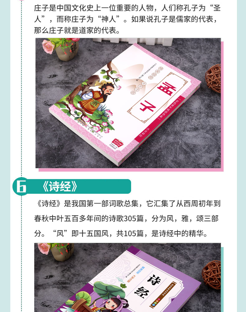【全6册】老子道德经+论语+庄子+孟子+大学中庸+诗经 有声伴读儿童彩绘注音版四书五经小学生课外阅读书籍幼儿启蒙文学国学经典书