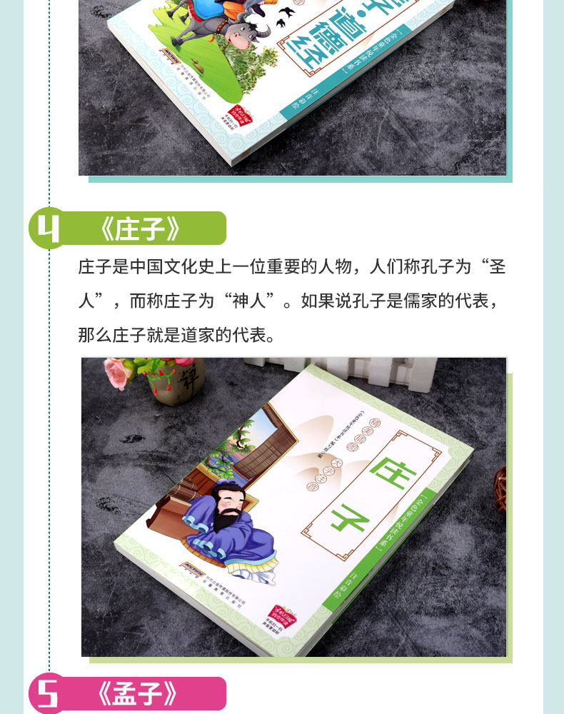 【全6册】老子道德经+论语+庄子+孟子+大学中庸+诗经 有声伴读儿童彩绘注音版四书五经小学生课外阅读书籍幼儿启蒙文学国学经典书