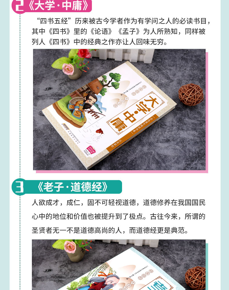【全6册】老子道德经+论语+庄子+孟子+大学中庸+诗经 有声伴读儿童彩绘注音版四书五经小学生课外阅读书籍幼儿启蒙文学国学经典书