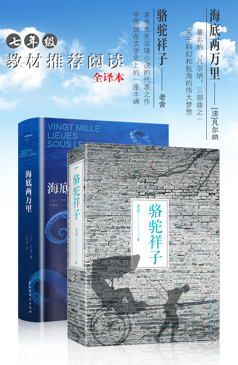 学生成长必读经典名著 海底两万里+骆驼祥子 中小学生必读国家教育部推荐书目 青少年儿童文学故事书 无障碍阅读教辅