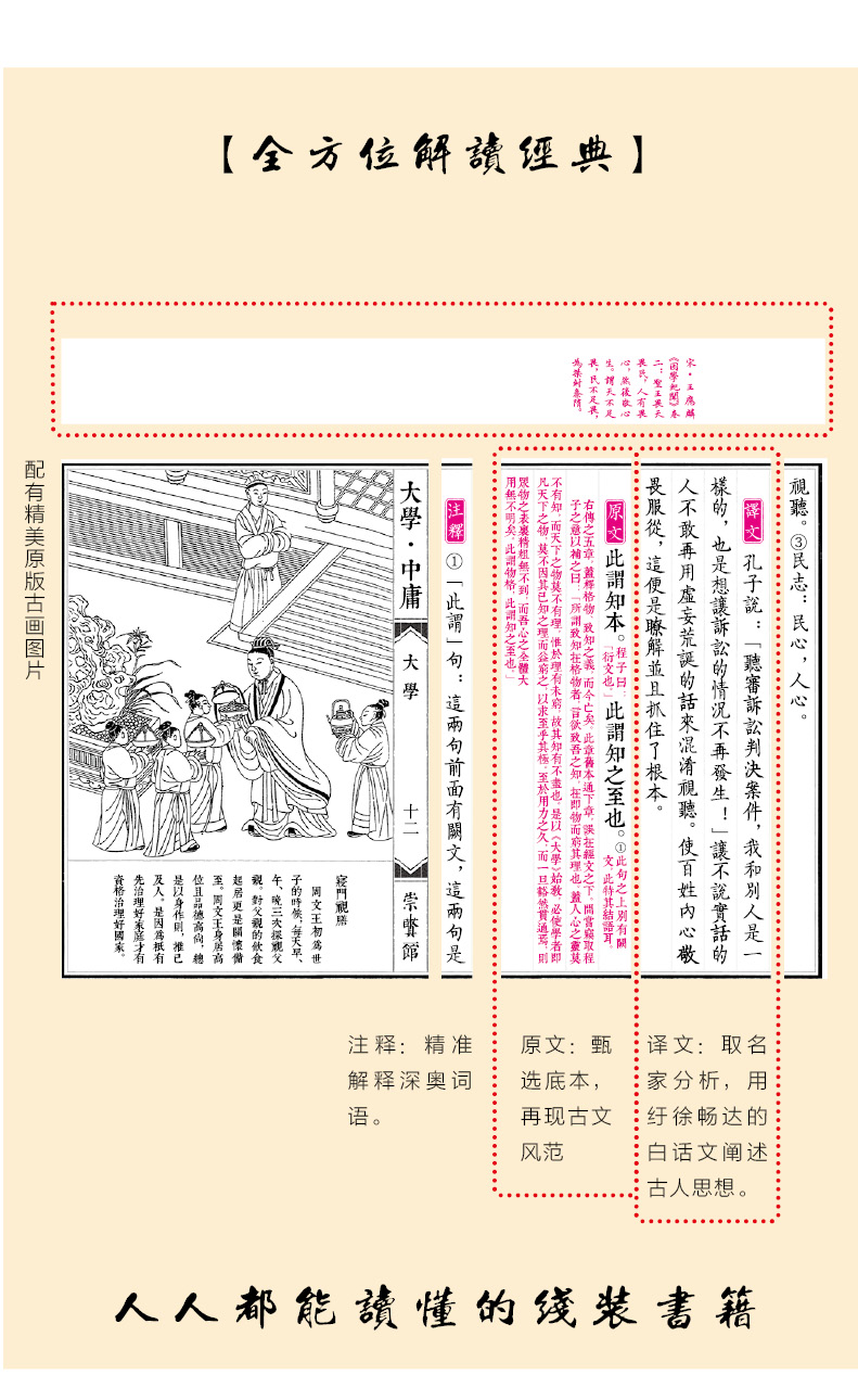 正版崇贤馆 大学中庸 手工宣纸古籍线装繁体竖排书 一函一册 国学经典 中国哲学四书五经 大学文化礼品 收藏文白对照原文注释译文