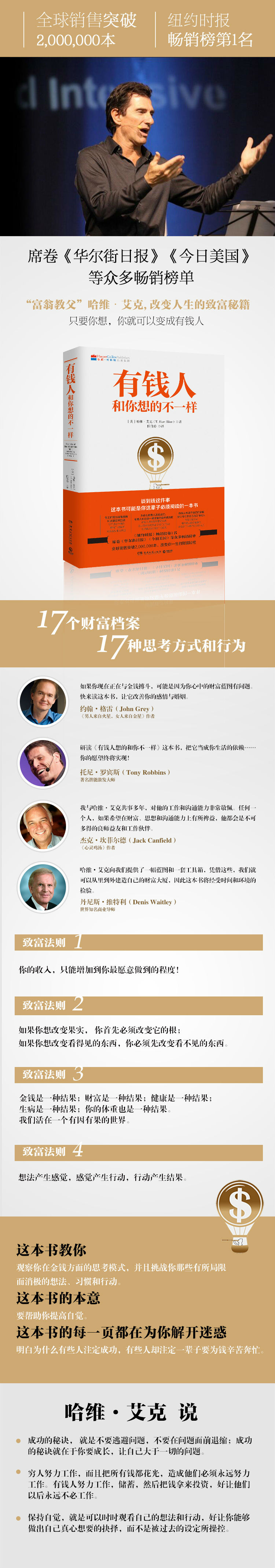 有钱人和你想的不一样 哈维·艾克(T.Harv Eker) 湖南文艺出版社 纽约时报财富进阶宝典 成功心理学通俗读物 财商财富书籍 正版成功励志书籍
