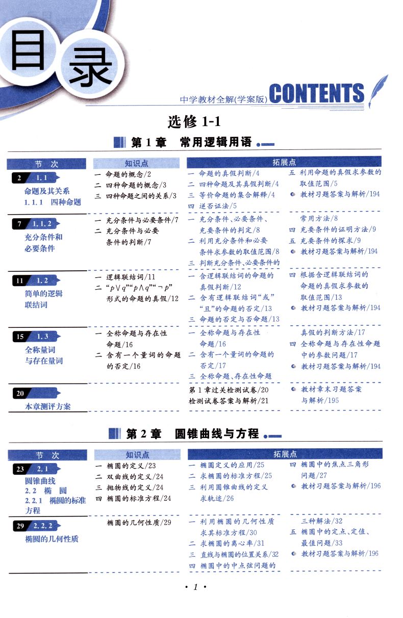 正版现货 中学教材全解 高中数学 选修合订本 1-1和1-2 配套江苏版教材