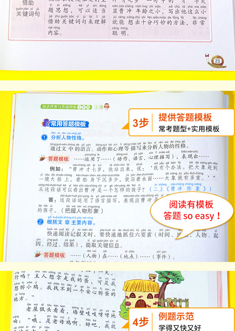 小学语文阅读理解与答题模板二年级上册 彩图大开 同步考点 高分训练 答案详解 音频朗读 开心教育