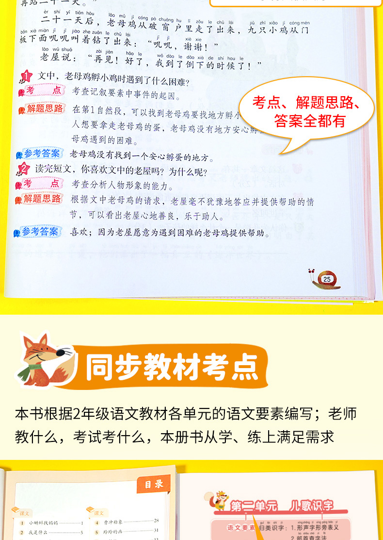 小学语文阅读理解与答题模板二年级上册 彩图大开 同步考点 高分训练 答案详解 音频朗读 开心教育