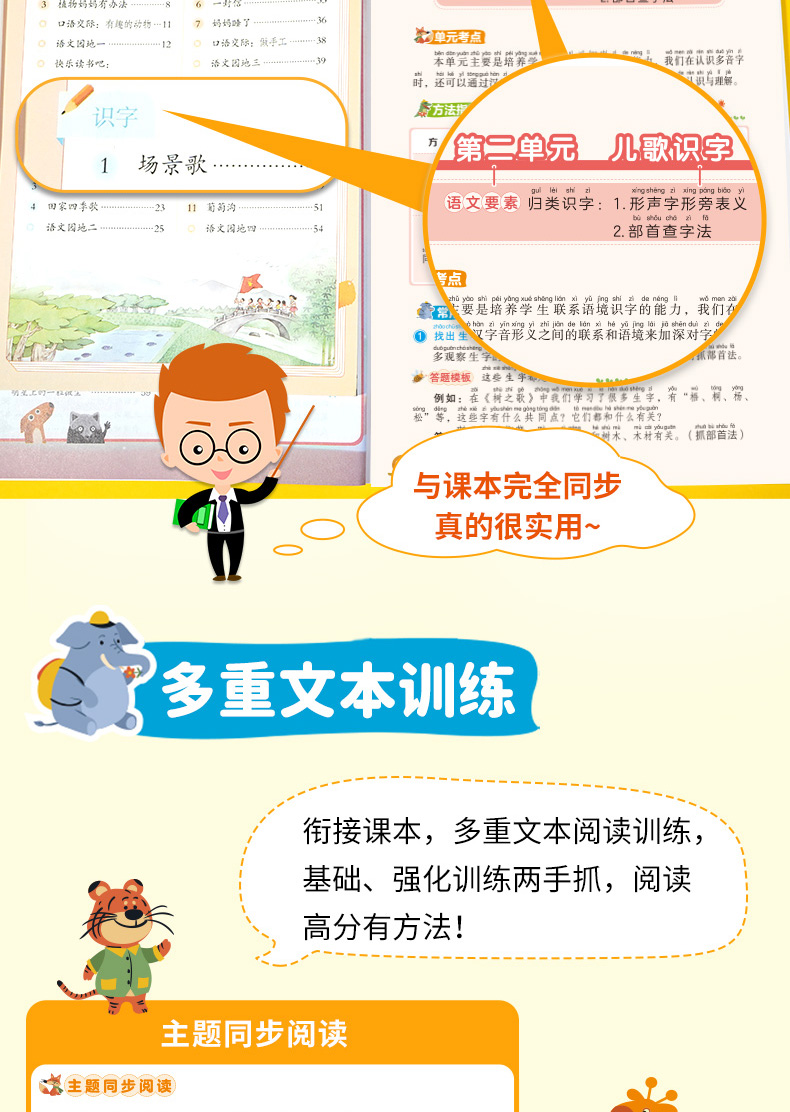 小学语文阅读理解与答题模板二年级上册 彩图大开 同步考点 高分训练 答案详解 音频朗读 开心教育