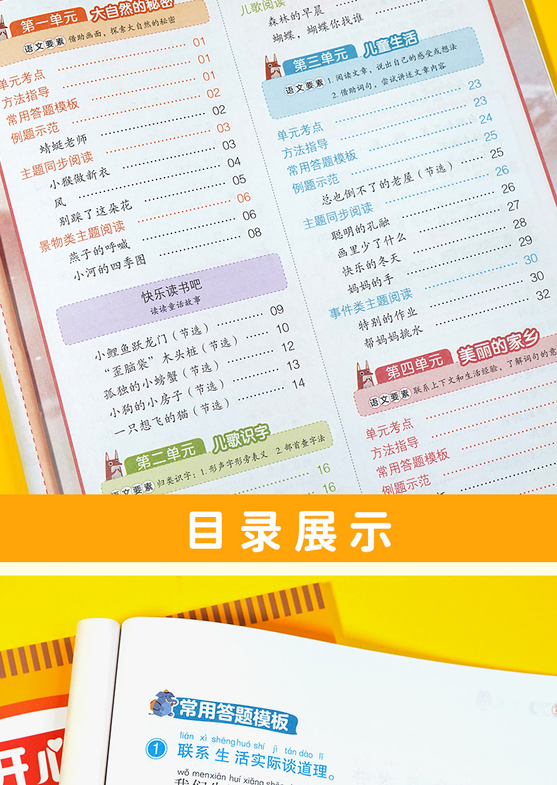 小学语文阅读理解与答题模板二年级上册 彩图大开 同步考点 高分训练 答案详解 音频朗读 开心教育