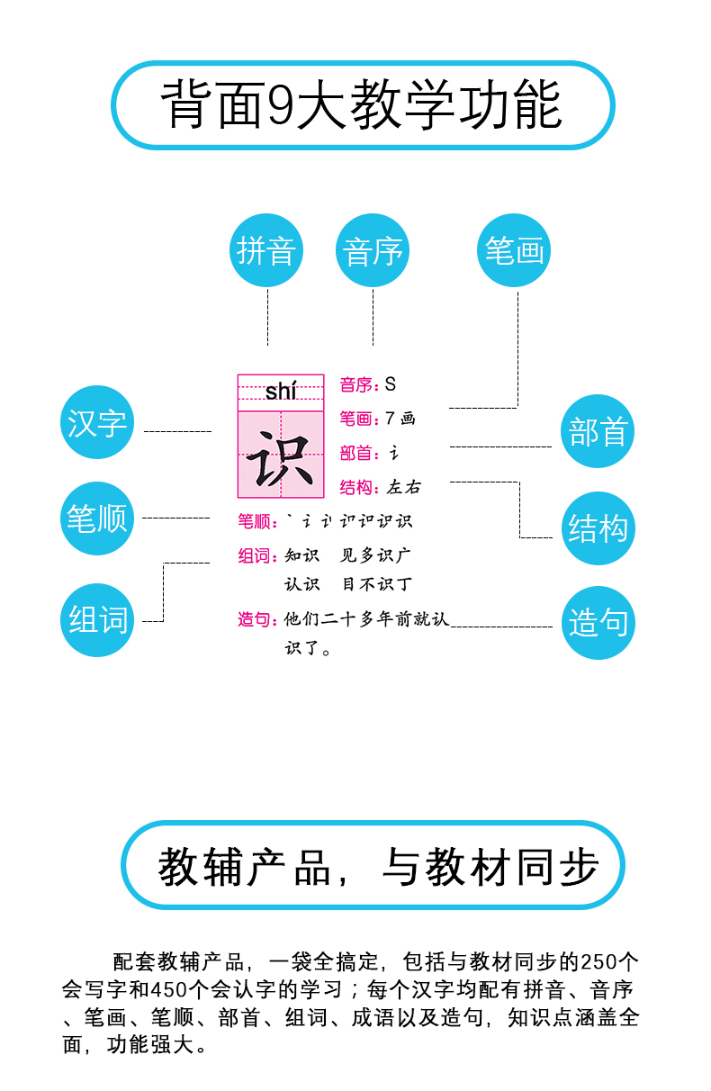 小学语文同步识字卡片 二年级上册 课本同步识字小学生生字练习写字本