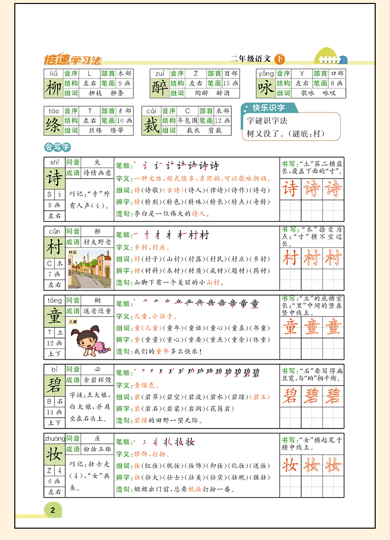 2021春官方正版 倍速学习法二年级下册 语文人教版 小学2年级语文RJ版 课本同步教材讲解与练习 小学教辅书 讲解全练