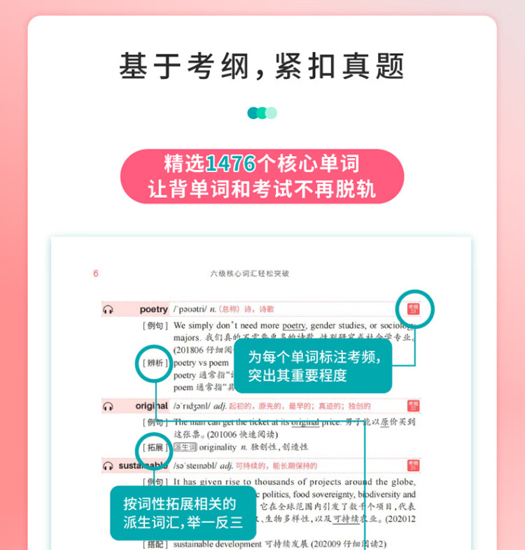 《高顿教育备考2022年9/12月大学英语六级核心词汇轻松突破 CET6级英语六级单词书》