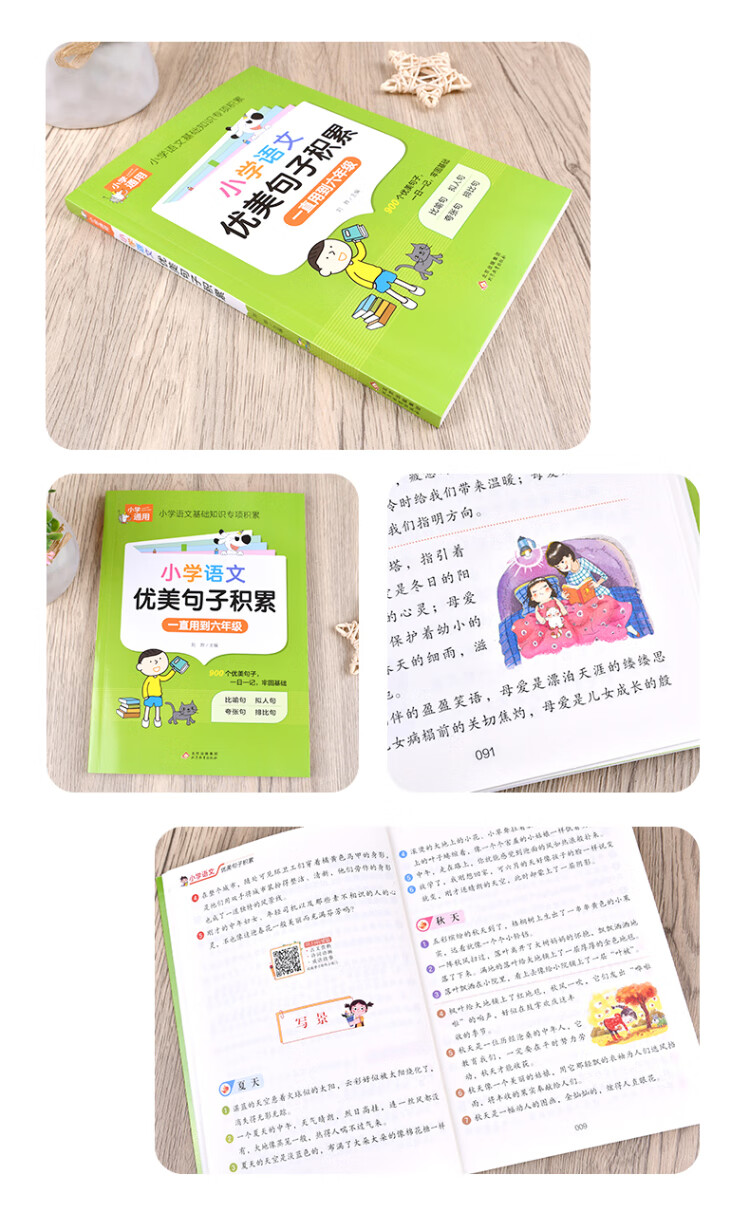 《小学语文优美句子积累 900个优美句子 一日一记 小学1-6年级通用 小学通用知识专项强化训练》