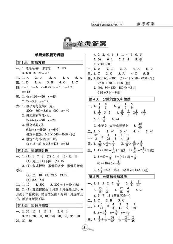 《15天巧夺100分数学五年级 下册23春(苏教版)》