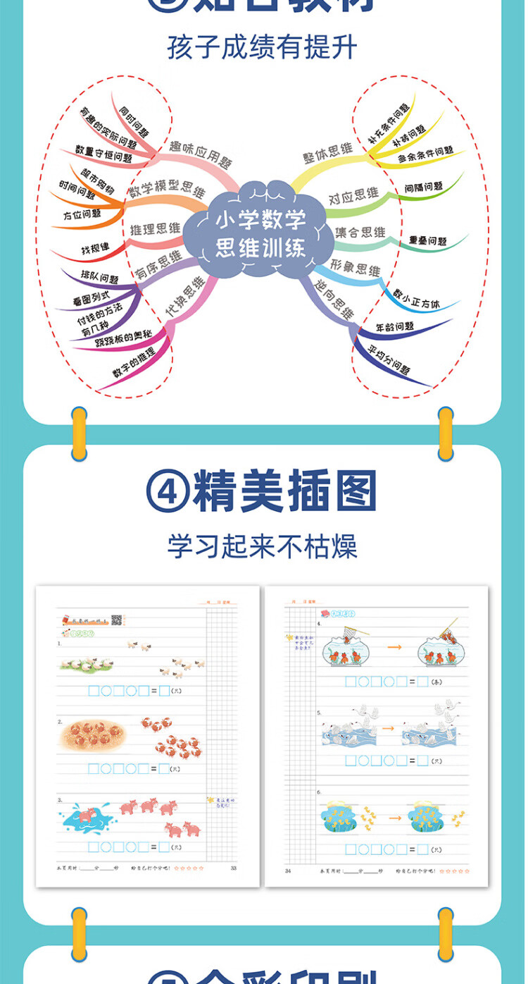 《数学思维训练一年级上册 下册通用 思维导图 小学生举一反三奥数思维训练专项训练 口算题应用题强化训练全一册》