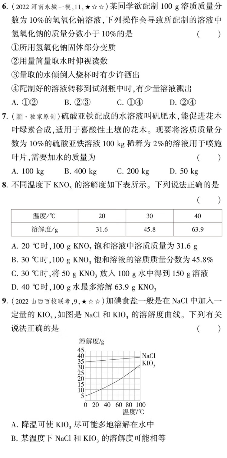 《曲一线 53初中同步试卷 化学 九年级下册 沪教版 5年中考3年模拟2023版五三》