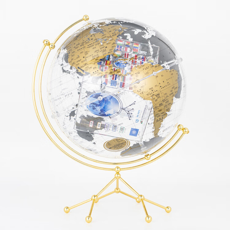 《博目地球仪:35cm中英文金色政区圆方透明地球仪》